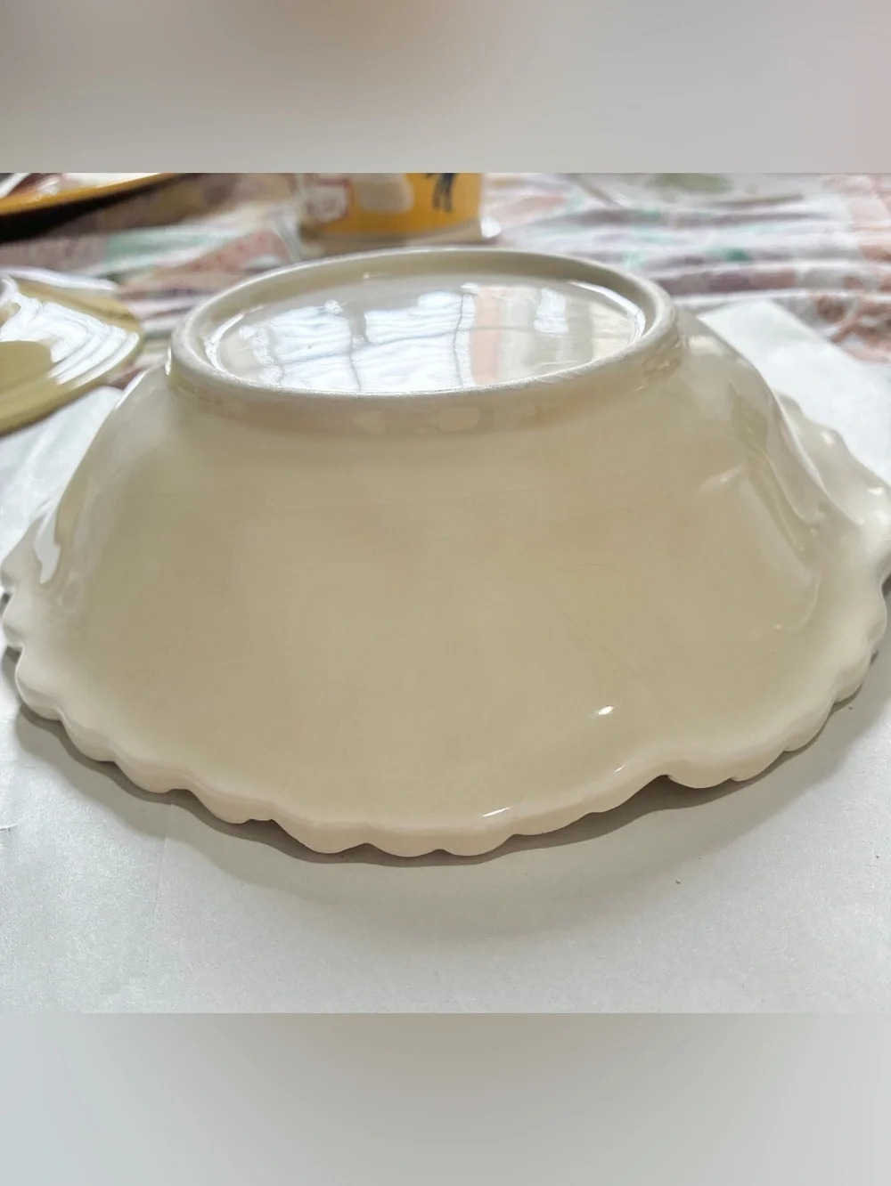 Turkey Serving Bowl, Embossed, Scalloped Edge and Handpainted. 1970s Japan. EC
